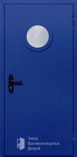 Фото двери «Однопольная с круглым стеклом (синяя)» в Фрязино