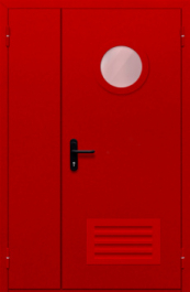 Фото двери «Полуторная с круглым стеклом и решеткой (красная)» в Фрязино